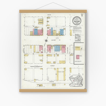 Old map wall art mockup — magnetic wood frame on white wall — Sanborn Fire Insurance Map from Rotan, Fisher County, Texas (1919) - Complete Map Set