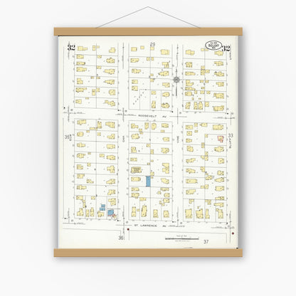 Old map wall art mockup — magnetic wood frame on white wall — Sanborn Fire Insurance Map from Beloit, Rock County, Wisconsin (1926), Sheet #0032