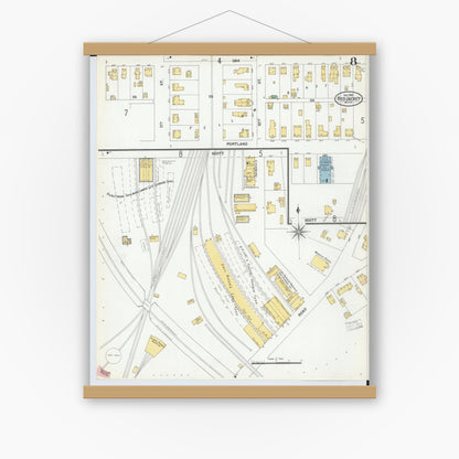 Old map wall art mockup — magnetic wood frame on white wall — Sanborn Fire Insurance Map from Red Jacket, Houghton County, Michigan (1900), Sheet #0008