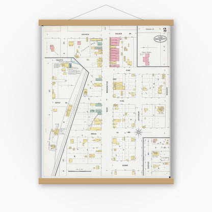 Old map wall art mockup — magnetic wood frame on white wall — Sanborn Fire Insurance Map from Golden City, Barton County, Missouri (1900), Sheet #0002