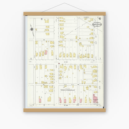 Old map wall art mockup — magnetic wood frame on white wall — Sanborn Fire Insurance Map from New Philadelphia, Tuscarawas County, Ohio (1910), Sheet #0006