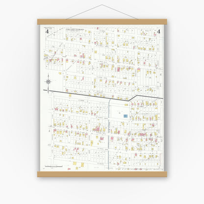 Old map wall art mockup — magnetic wood frame on white wall — Sanborn Fire Insurance Map from Mascoutah, Saint Clair County, Illinois (1933), Sheet #0004