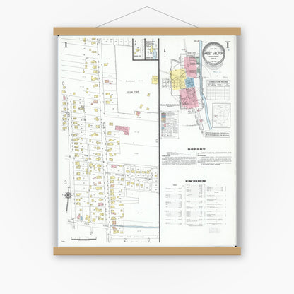 Old map wall art mockup — magnetic wood frame on white wall — Sanborn Fire Insurance Map from West Milton, Miami County, Ohio (1951), Sheet #0001