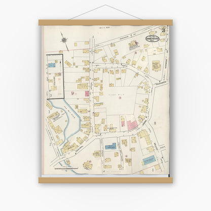 Old map wall art mockup — magnetic wood frame on white wall — Sanborn Fire Insurance Map from Manchester, Essex County, Massachusetts (1941), Sheet #0003