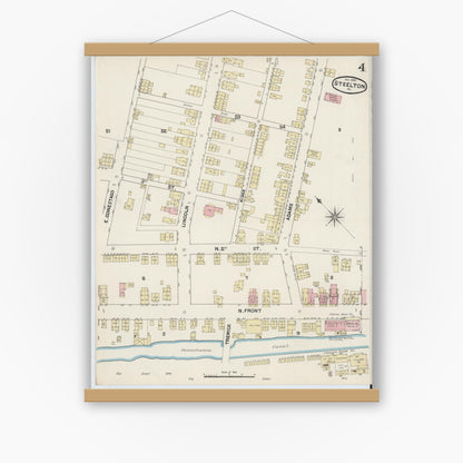Old map wall art mockup — magnetic wood frame on white wall — Sanborn Fire Insurance Map from Steelton, Dauphin County, Pennsylvania (1890), Sheet #0004