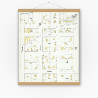 Old map wall art mockup — magnetic wood frame on white wall — Sanborn Fire Insurance Map from Durand, Pepin County, Wisconsin (1910), Sheet #0005