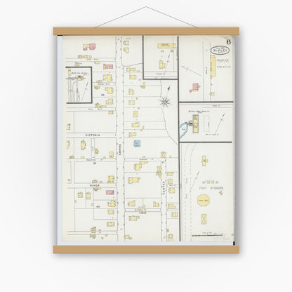 Old map wall art mockup — magnetic wood frame on white wall — Sanborn Fire Insurance Map from Ripley, Brown County, Ohio (1895), Sheet #0006