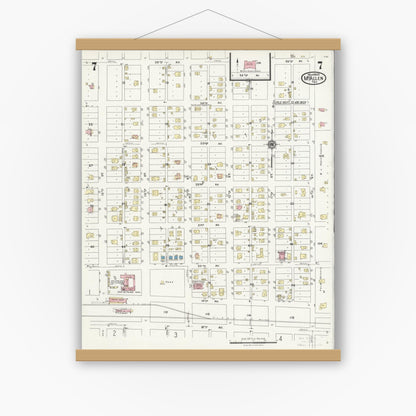 Old map wall art mockup — magnetic wood frame on white wall — Sanborn Fire Insurance Map from McAllen, Hidalgo County, Texas (1925), Sheet #0007