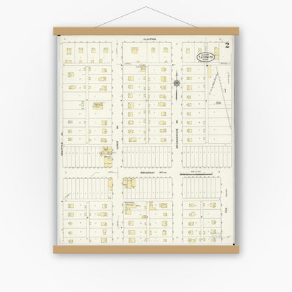 Old map wall art mockup — magnetic wood frame on white wall — Sanborn Fire Insurance Map from Taconite, Ltasca County, Minnesota (1909), Sheet #0002