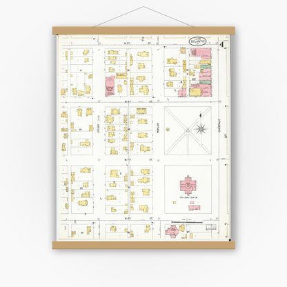 Old map wall art mockup — magnetic wood frame on white wall — Sanborn Fire Insurance Map from Atlantic, Cass County, Iowa (1899), Sheet #0004