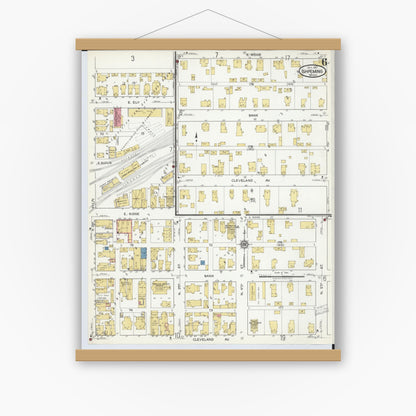 Old map wall art mockup — magnetic wood frame on white wall — Sanborn Fire Insurance Map from Ishpeming, Marquette County, Michigan (1917), Sheet #0006