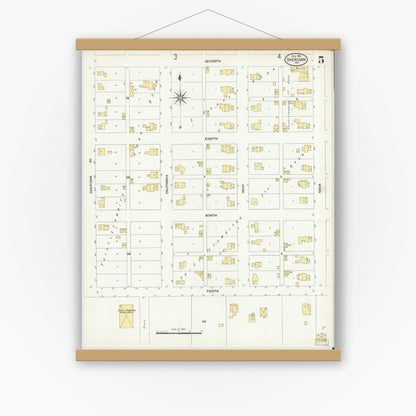 Old map wall art mockup — magnetic wood frame on white wall — Sanborn Fire Insurance Map from Sheridan, Hamilton County, Indiana (1909), Sheet #0005