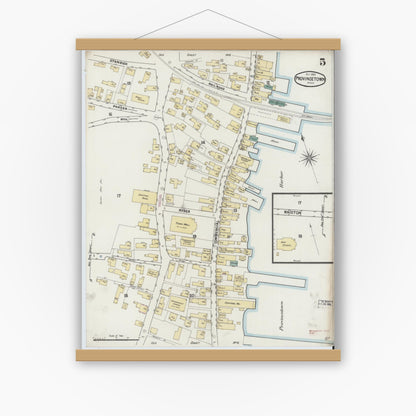 Old map wall art mockup — magnetic wood frame on white wall — Sanborn Fire Insurance Map from Provincetown, Barnstable County, Massachusetts (1889), Sheet #0005