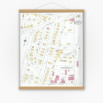 Old map wall art mockup — magnetic wood frame on white wall — Sanborn Fire Insurance Map from Lake Forest, Lake County, Illinois (1926), Sheet #0003