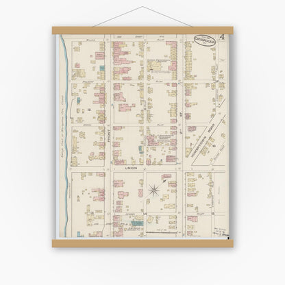 Old map wall art mockup — magnetic wood frame on white wall — Sanborn Fire Insurance Map from Catasauqua, Lehigh County, Pennsylvania (1885), Sheet #0004