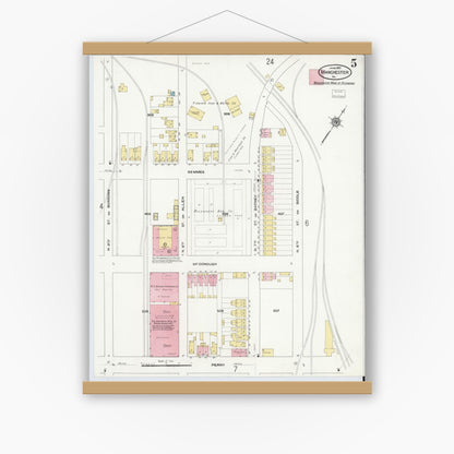 Old map wall art mockup — magnetic wood frame on white wall — Sanborn Fire Insurance Map from Manchester, Chesterfield County, Virginia (1910), Sheet #0005