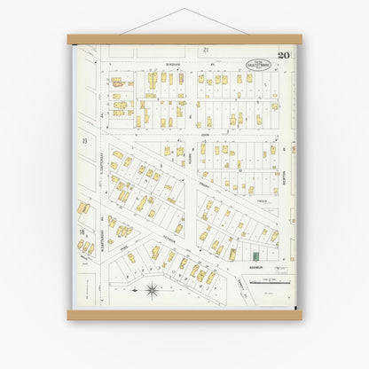 Old map wall art mockup — magnetic wood frame on white wall — Sanborn Fire Insurance Map from Sault Sainte Marie, Chippewa County, Michigan (1902), Sheet #0020