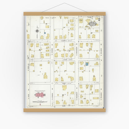 Old map wall art mockup — magnetic wood frame on white wall — Sanborn Fire Insurance Map from Kissimmee, Osceola County, Florida (1920), Sheet #0002