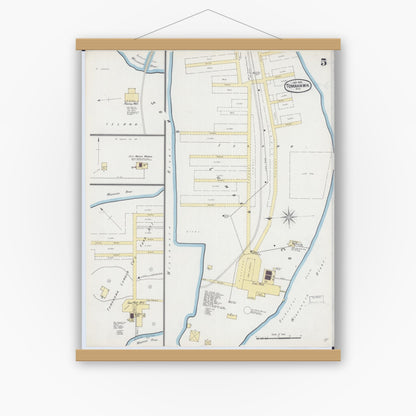 Old map wall art mockup — magnetic wood frame on white wall — Sanborn Fire Insurance Map from Tomahawk, Lincoln County, Wisconsin (1892), Sheet #0005