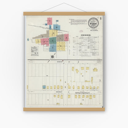 Old map wall art mockup — magnetic wood frame on white wall — Sanborn Fire Insurance Map from Wyoming, Luzerne County, Pennsylvania (1911) - Complete Map Set