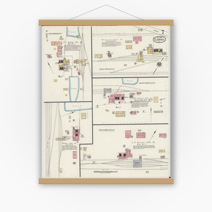 Old map wall art mockup — magnetic wood frame on white wall — Sanborn Fire Insurance Map from Eldorado, Saline County, Illinois (1919), Sheet #0007