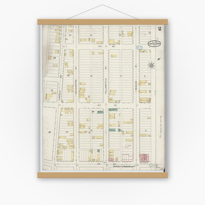 Old map wall art mockup — magnetic wood frame on white wall — Sanborn Fire Insurance Map from Charleroi, Washington County, Pennsylvania (1894), Sheet #0002