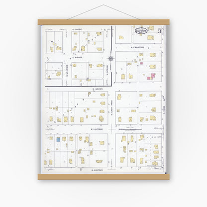 Old map wall art mockup — magnetic wood frame on white wall — Sanborn Fire Insurance Map from Luverne, Rock County, Minnesota (1921), Sheet #0003