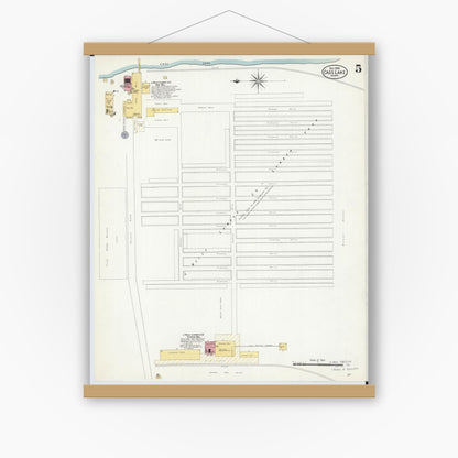 Old map wall art mockup — magnetic wood frame on white wall — Sanborn Fire Insurance Map from Cass Lake, Cass County, Minnesota (1908), Sheet #0005