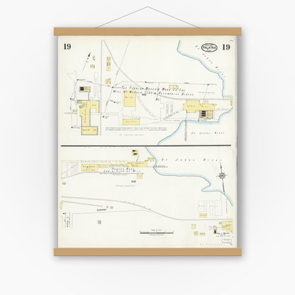 Old map wall art mockup — magnetic wood frame on white wall — Sanborn Fire Insurance Map from Palatka, Putnam County, Florida (1924), Sheet #0019
