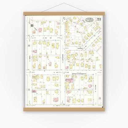 Old map wall art mockup — magnetic wood frame on white wall — Sanborn Fire Insurance Map from Ottumwa, Wapello County, Iowa (1909), Sheet #0022