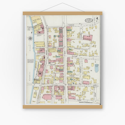 Old map wall art mockup — magnetic wood frame on white wall — Sanborn Fire Insurance Map from Catskill, Greene County, New York (1895), Sheet #0004