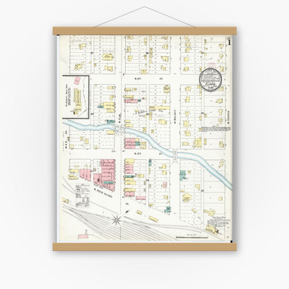 Old map wall art mockup — magnetic wood frame on white wall — Sanborn Fire Insurance Map from Eldon, Wapello County, Iowa (1895) â€” Complete Set