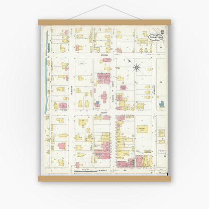 Old map wall art mockup — magnetic wood frame on white wall — Sanborn Fire Insurance Map from Covington, Independent Cities, Virginia (1907), Sheet #0002