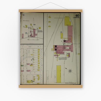 Old map wall art mockup — magnetic wood frame on white wall — Sanborn Fire Insurance Map from Akron, Summit County, Ohio (1892), Sheet #0040