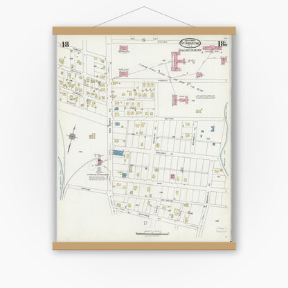Old map wall art mockup — magnetic wood frame on white wall — Sanborn Fire Insurance Map from Saint Augustine, Saint John's County, Florida (1924), Sheet #0018