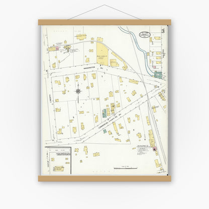 Old map wall art mockup — magnetic wood frame on white wall — Sanborn Fire Insurance Map from Lowell, Lake County, Indiana (1909), Sheet #0003