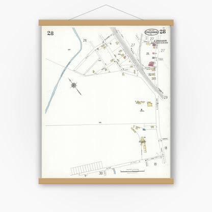Old map wall art mockup — magnetic wood frame on white wall — Sanborn Fire Insurance Map from Stroudsburg, Monroe County, Pennsylvania (1923), Sheet #0028