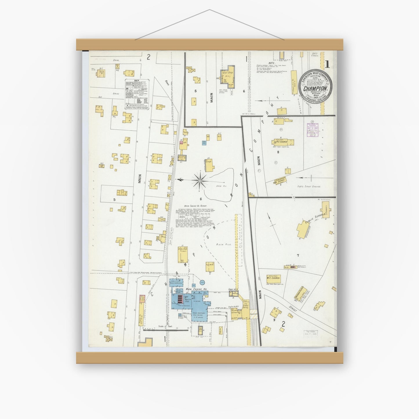 Old map wall art mockup — magnetic wood frame on white wall — Sanborn Fire Insurance Map from Champion, Marquette County, Michigan (1902) - Complete Map Set