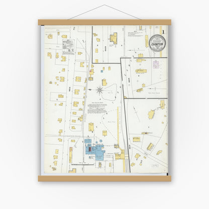 Old map wall art mockup — magnetic wood frame on white wall — Sanborn Fire Insurance Map from Champion, Marquette County, Michigan (1902) - Complete Map Set