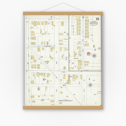 Old map wall art mockup — magnetic wood frame on white wall — Sanborn Fire Insurance Map from Millville, Cumberland County, New Jersey (1903), Sheet #0015