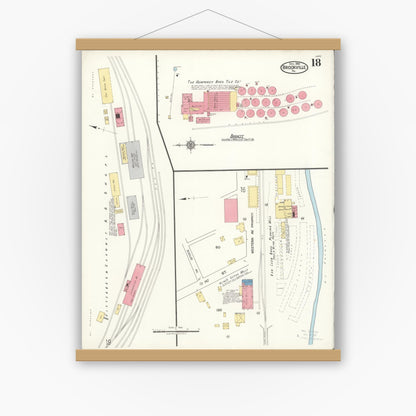 Old map wall art mockup — magnetic wood frame on white wall — Sanborn Fire Insurance Map from Brookville, Jefferson County, Pennsylvania (1921), Sheet #0018
