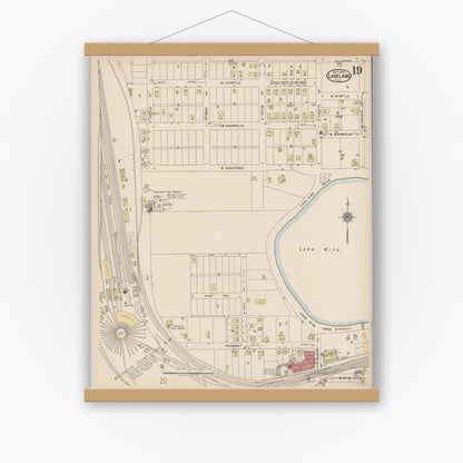 Old map wall art mockup — magnetic wood frame on white wall — Sanborn Fire Insurance Map from Lakeland, Polk County, Florida (1922), Sheet #0019
