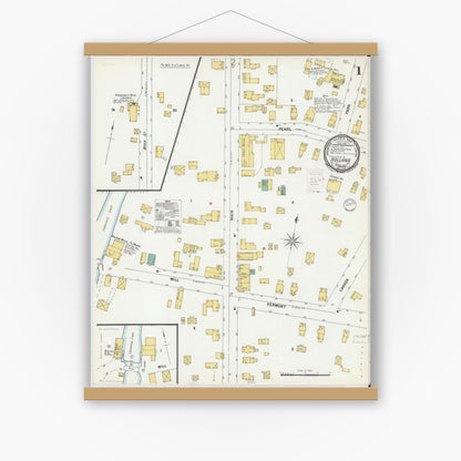 Old map wall art mockup — magnetic wood frame on white wall — Sanborn Fire Insurance Map from Holland, Erie County, New York (1900), Sheet #0001