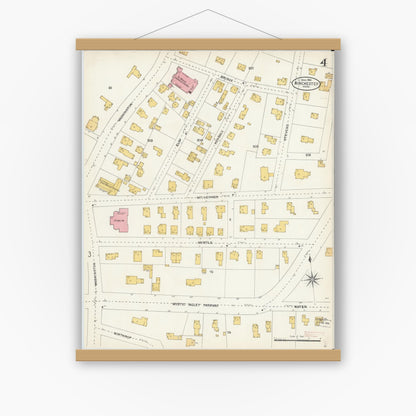 Old map wall art mockup — magnetic wood frame on white wall — Sanborn Fire Insurance Map from Winchester, Middlesex County, Massachusetts (1904), Sheet #0004