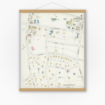 Old map wall art mockup — magnetic wood frame on white wall — Sanborn Fire Insurance Map from Wayne, Delaware County, Pennsylvania (1902), Sheet #0004
