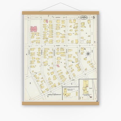 Old map wall art mockup — magnetic wood frame on white wall — Sanborn Fire Insurance Map from Carbondale, Lackawanna County, Pennsylvania (1903), Sheet #0005