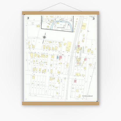 Old map wall art mockup — magnetic wood frame on white wall — Sanborn Fire Insurance Map from Prospect, Marion County, Ohio (1946), Sheet #0003