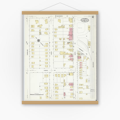 Old map wall art mockup — magnetic wood frame on white wall — Sanborn Fire Insurance Map from Dunellen, Middlesex County, New Jersey (1910), Sheet #0004