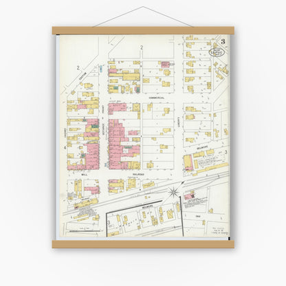 Old map wall art mockup — magnetic wood frame on white wall — Sanborn Fire Insurance Map from Leipsic, Putnam County, Ohio (1900), Sheet #0003