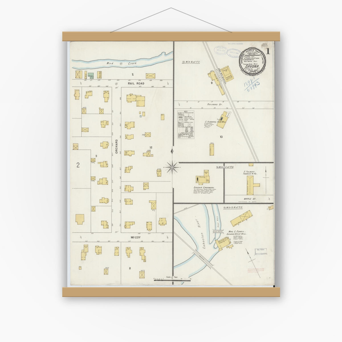 Old map wall art mockup — magnetic wood frame on white wall — Sanborn Fire Insurance Map from Savona, Steuben County, New York (1898) - Complete Map Set